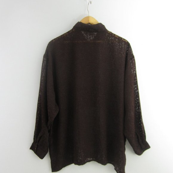 Vintage Prete Woman Plus 3X Brown Floral LS Blouse Shirt Silky Cottagecore - Picture 11 of 12